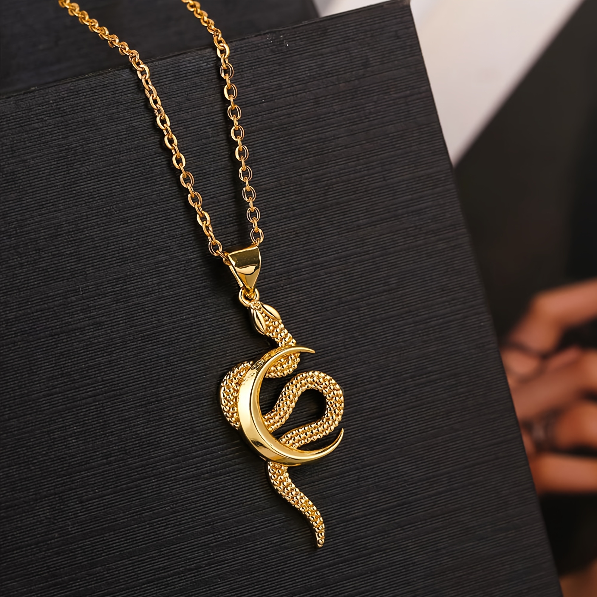 Women's Vintage Gothic Snake & Moon Pendant Necklace